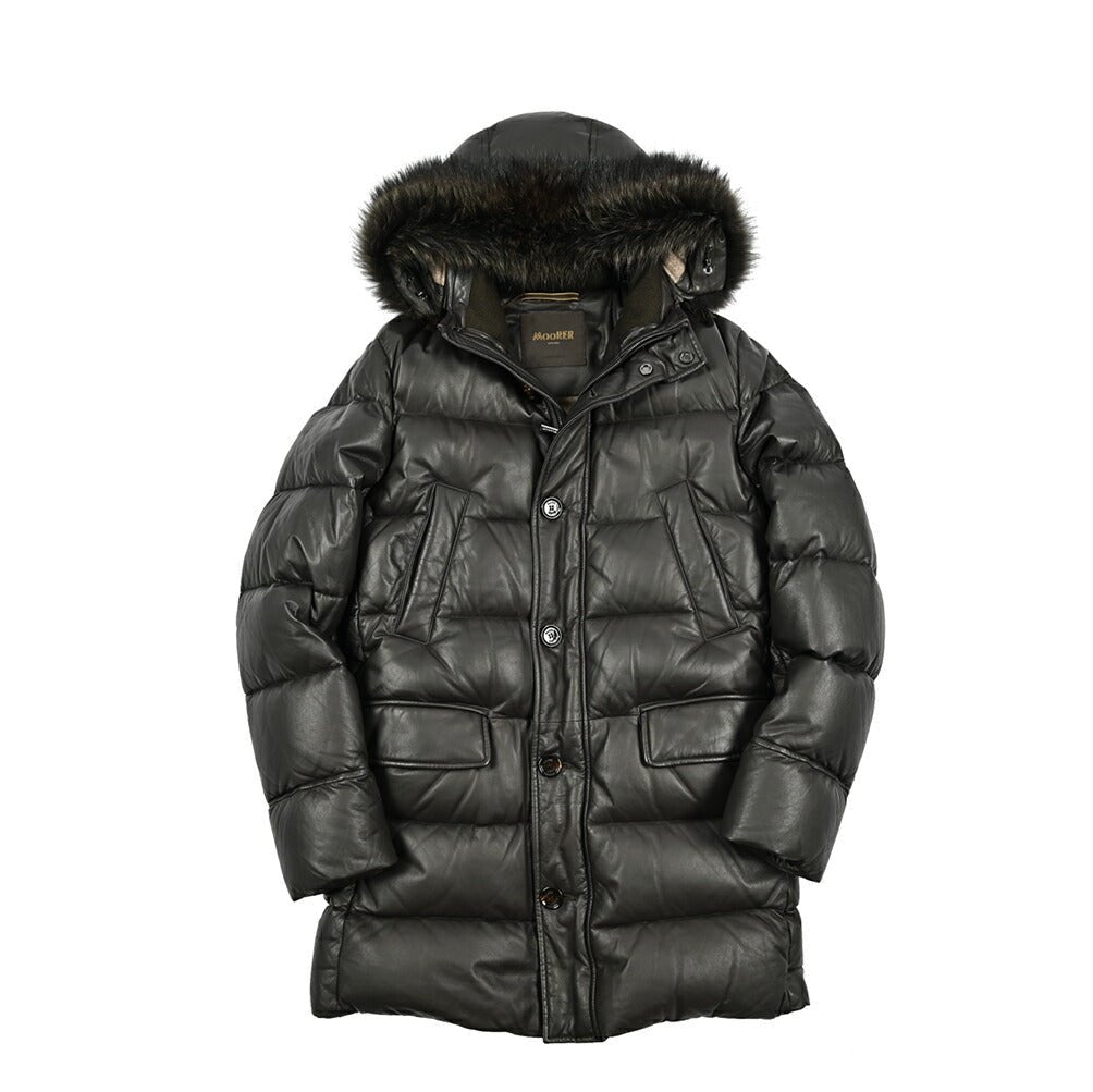 MOORER "BARBIERI - PE" ファーフード付きダウンレザーコート｜420382 - 46｜GUARDAROBA MILANO OFFICIAL STORE