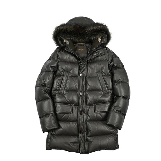 MOORER "BARBIERI - PE" ファーフード付きダウンレザーコート｜420382 - 46｜GUARDAROBA MILANO OFFICIAL STORE