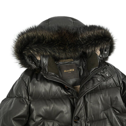 MOORER "BARBIERI - PE" ファーフード付きダウンレザーコート｜420382 - 46｜GUARDAROBA MILANO OFFICIAL STORE