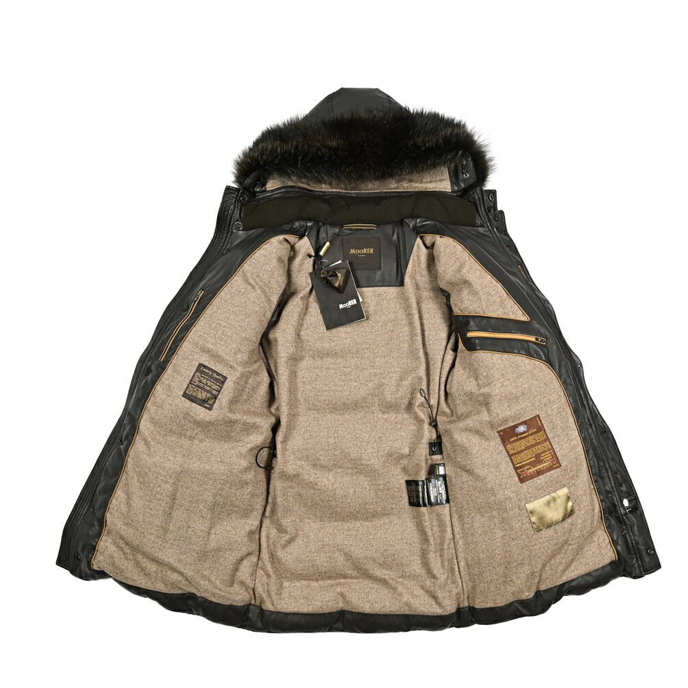 MOORER "BARBIERI - PE" ファーフード付きダウンレザーコート｜420382 - 46｜GUARDAROBA MILANO OFFICIAL STORE