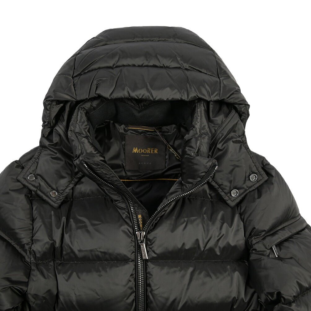 MOORER “BRETT-SH” ナイロン100% フード付きダウンジャケット / ACQUA RESISTANT(撥水) ブラック(ASFALTO) 42 | GUARDAROBA MILANO OFFICIAL STORE
