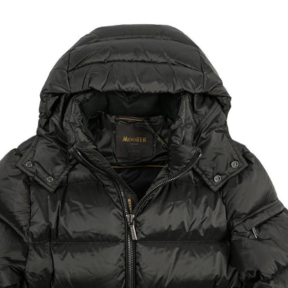 MOORER “BRETT-SH” ナイロン100% フード付きダウンジャケット / ACQUA RESISTANT(撥水) ブラック(ASFALTO) 42 | GUARDAROBA MILANO OFFICIAL STORE
