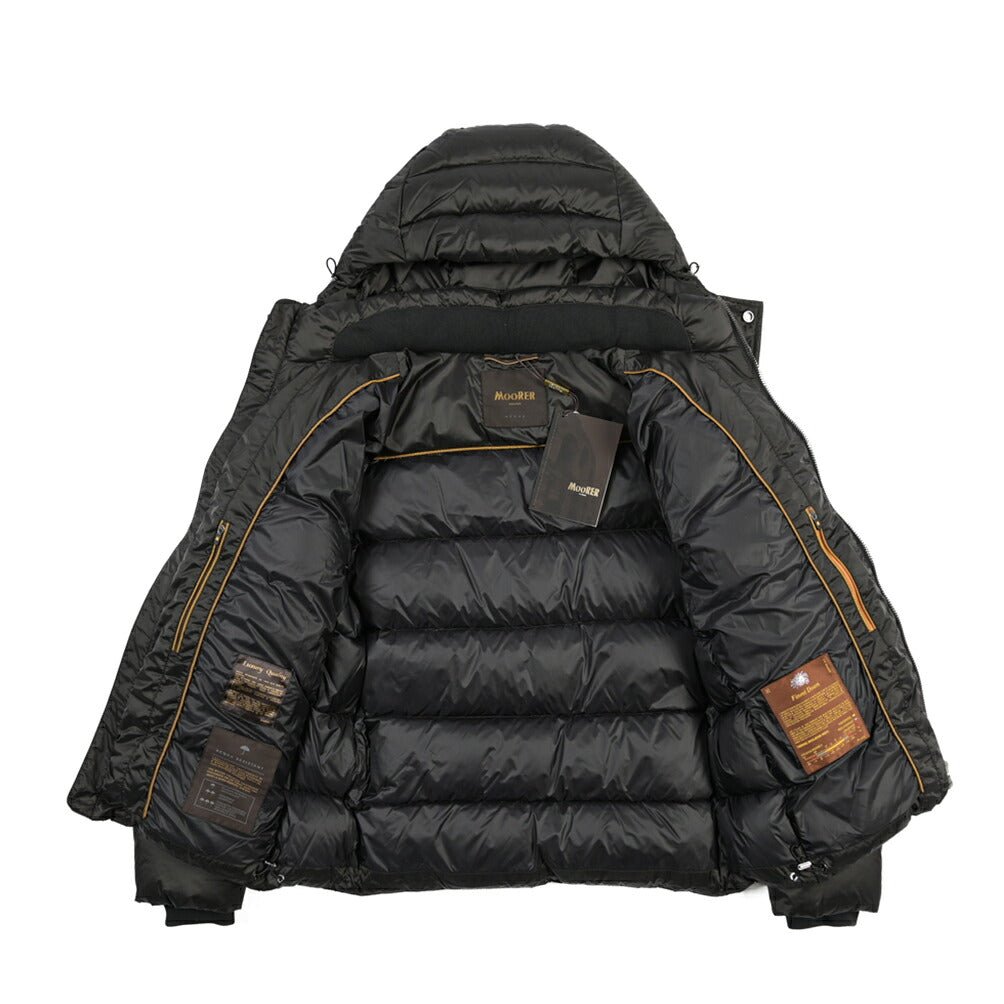 MOORER “BRETT-SH” ナイロン100% フード付きダウンジャケット / ACQUA RESISTANT(撥水) ブラック(ASFALTO) 42 | GUARDAROBA MILANO OFFICIAL STORE