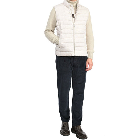 MOORER “CALAF-LSN” リネン100% スタンドカラーダウンベスト オフホワイト(ALMOND) 46 | GUARDAROBA MILANO OFFICIAL STORE