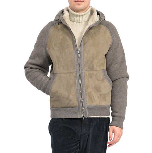 MOORER “DARAN-MAM” 異素材コンビ ウード付きムートンダウンジャケット グレージュ(TORTORA) 46 | GUARDAROBA MILANO OFFICIAL STORE
