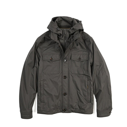MOORER “DEMIN-ADS” ストレッチポリエステル フード付きブルゾン / ACQUA PROOF (防水) グレー(ANTRACITE) 48 | GUARDAROBA MILANO OFFICIAL STORE