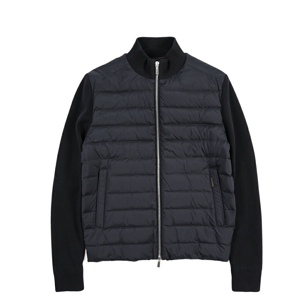 MOORER “DUNCAN-S3Z” 異素材コンビ スタンドカラーニットブルゾン ネイビー(DARK BLU) 46 | GUARDAROBA MILANO OFFICIAL STORE