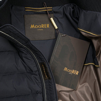 MOORER “DUNCAN-S3Z” 異素材コンビ スタンドカラーニットブルゾン ネイビー(DARK BLU) 46 | GUARDAROBA MILANO OFFICIAL STORE