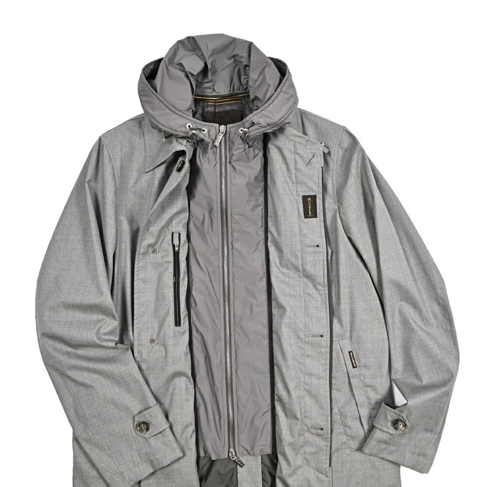 MOORER EDWIN - L5 シルク混ウール フード付きダウンステンカラーコート / ACQUA RESISTANT(撥水)｜436835｜GUARDAROBA MILANO OFFICIAL STORE