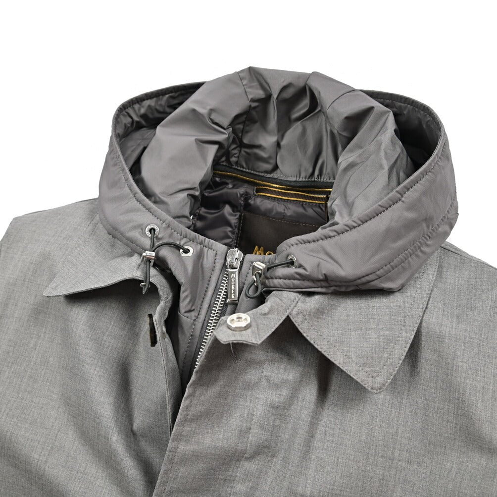 MOORER EDWIN - L5 シルク混ウール フード付きダウンステンカラーコート / ACQUA RESISTANT(撥水)｜436835｜GUARDAROBA MILANO OFFICIAL STORE