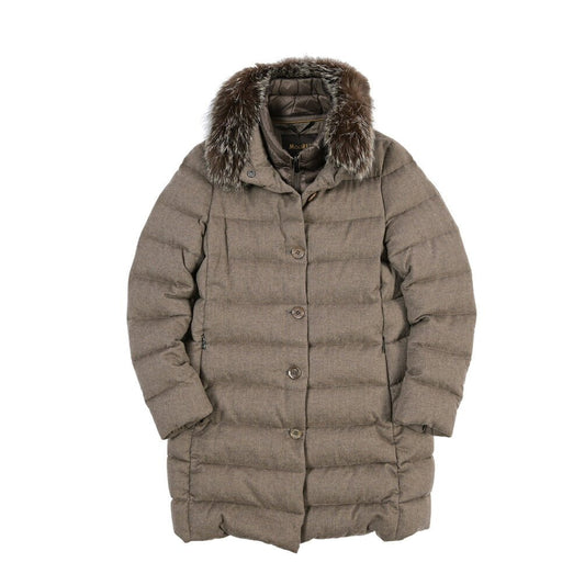 MOORER “FIAMMA-IL” カシミヤ100% ファー付きスタンドカラーダウンコート / レディース ブラウン(SAND) 40 | GUARDAROBA MILANO OFFICIAL STORE