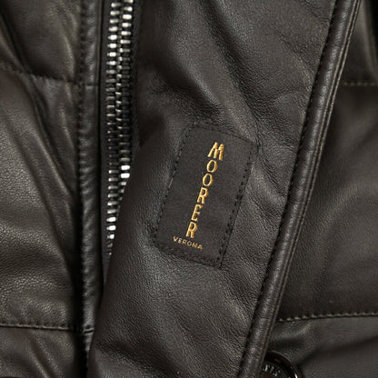 MOORER “FLORIO-FUR PE” レザー100% ファーフーディースタンドカラーダウンコート ブラウン(MORO) 48 | GUARDAROBA MILANO OFFICIAL STORE