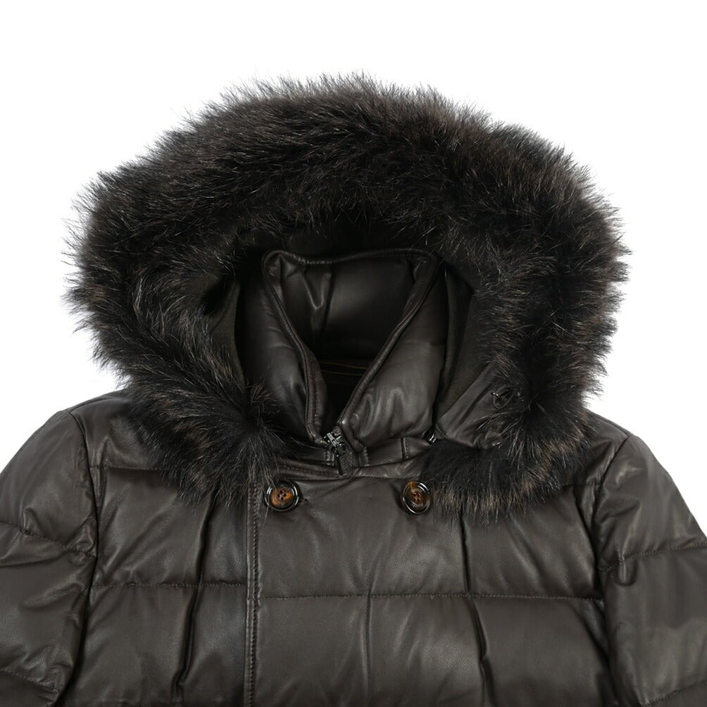 MOORER “FLORIO-FUR PE” レザー100% ファーフーディースタンドカラーダウンコート ブラウン(MORO) 48 | GUARDAROBA MILANO OFFICIAL STORE