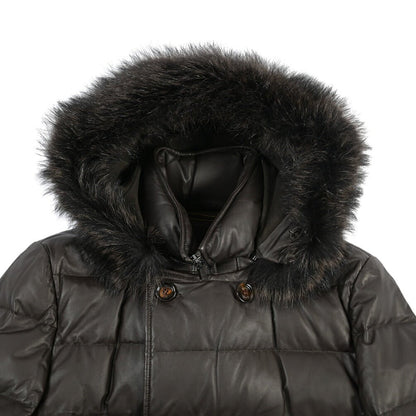MOORER “FLORIO-FUR PE” レザー100% ファーフーディースタンドカラーダウンコート ブラウン(MORO) 48 | GUARDAROBA MILANO OFFICIAL STORE