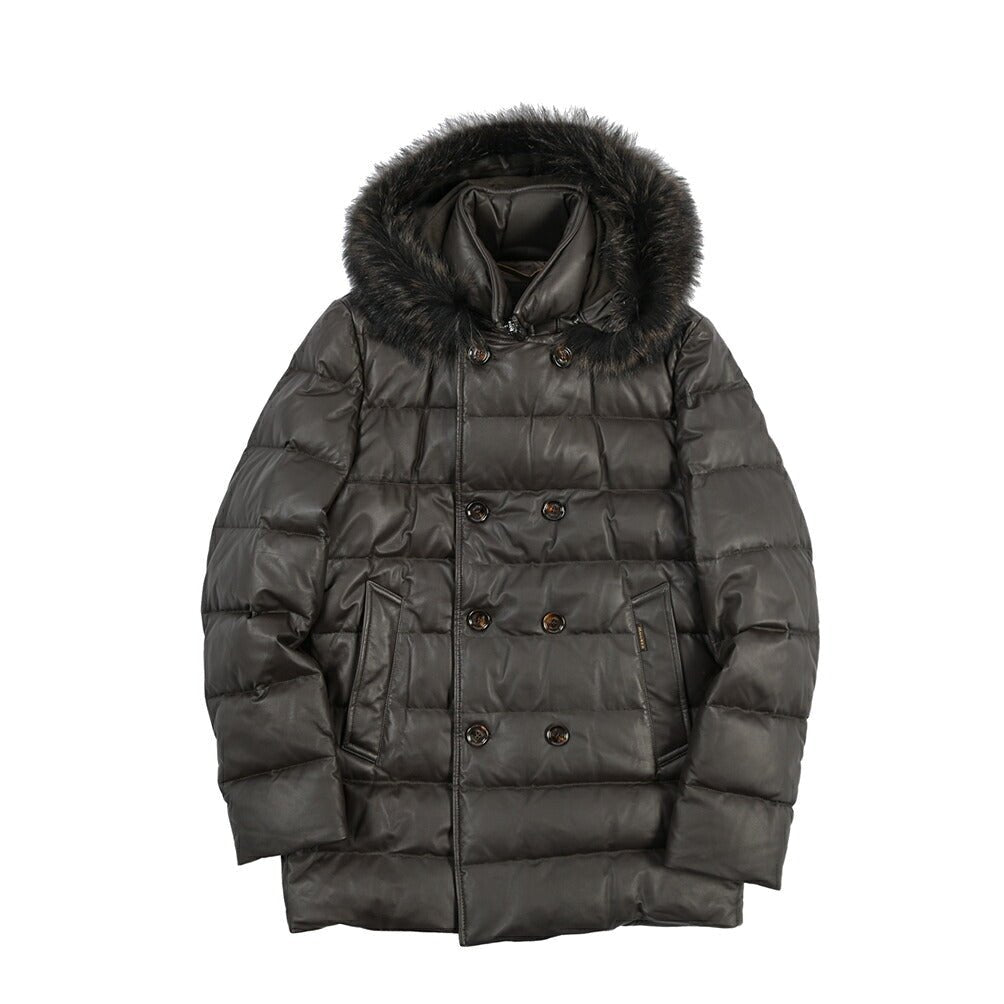 MOORER “FLORIO-FUR PE” レザー100% ファーフーディースタンドカラーダウンコート ブラウン(MORO) 48 | GUARDAROBA MILANO OFFICIAL STORE
