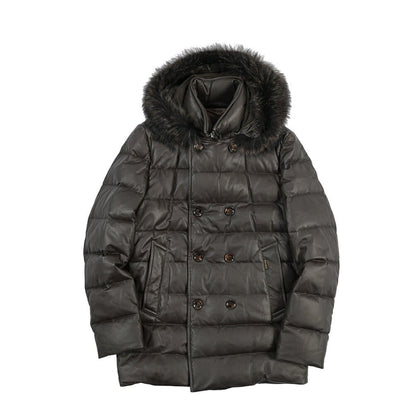 MOORER “FLORIO-FUR PE” レザー100% ファーフーディースタンドカラーダウンコート ブラウン(MORO) 48 | GUARDAROBA MILANO OFFICIAL STORE