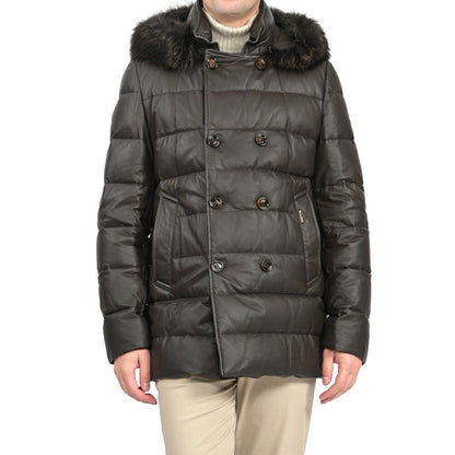 MOORER “FLORIO-FUR PE” レザー100% ファーフーディースタンドカラーダウンコート ブラウン(MORO) 48 | GUARDAROBA MILANO OFFICIAL STORE