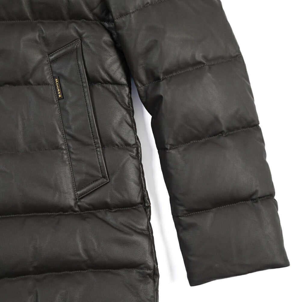 MOORER “FLORIO-FUR PE” レザー100% ファーフーディースタンドカラーダウンコート ブラウン(MORO) 48 | GUARDAROBA MILANO OFFICIAL STORE