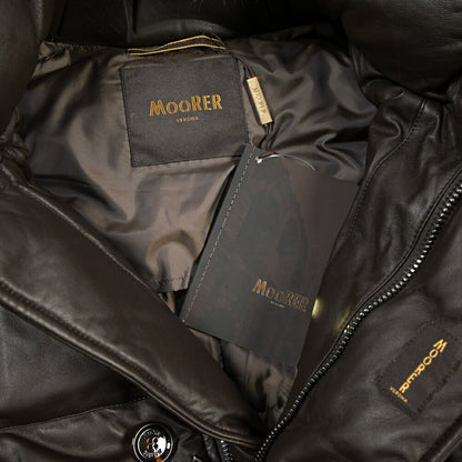 MOORER “FLORIO-FUR PE” レザー100% ファーフーディースタンドカラーダウンコート ブラウン(MORO) 48 | GUARDAROBA MILANO OFFICIAL STORE