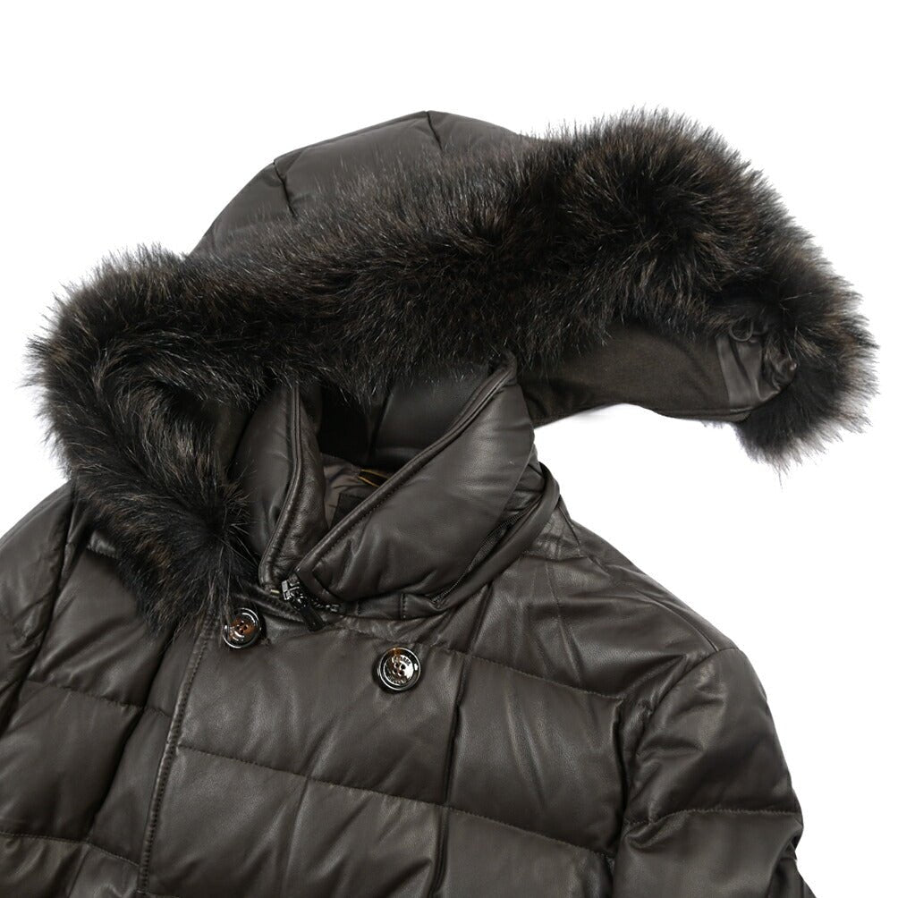 MOORER “FLORIO-FUR PE” レザー100% ファーフーディースタンドカラーダウンコート ブラウン(MORO) 48 | GUARDAROBA MILANO OFFICIAL STORE