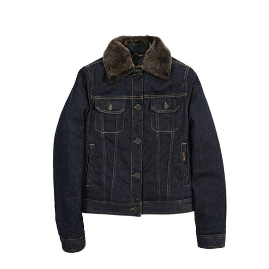 MOORER GAELLE-FUR-49W デニムダウンジャケット エコファー アウター コットン カシミヤ ストレッチ ネイビー ネイビー(BLU) 38 | GUARDAROBA MILANO OFFICIAL STORE