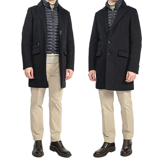 MOORER “HARRIS-TI” カシミヤ100% 着脱可能ライナー付き3Bシングルダウンチェスターコート ネイビー(BLU SCURO) 46 | GUARDAROBA MILANO OFFICIAL STORE