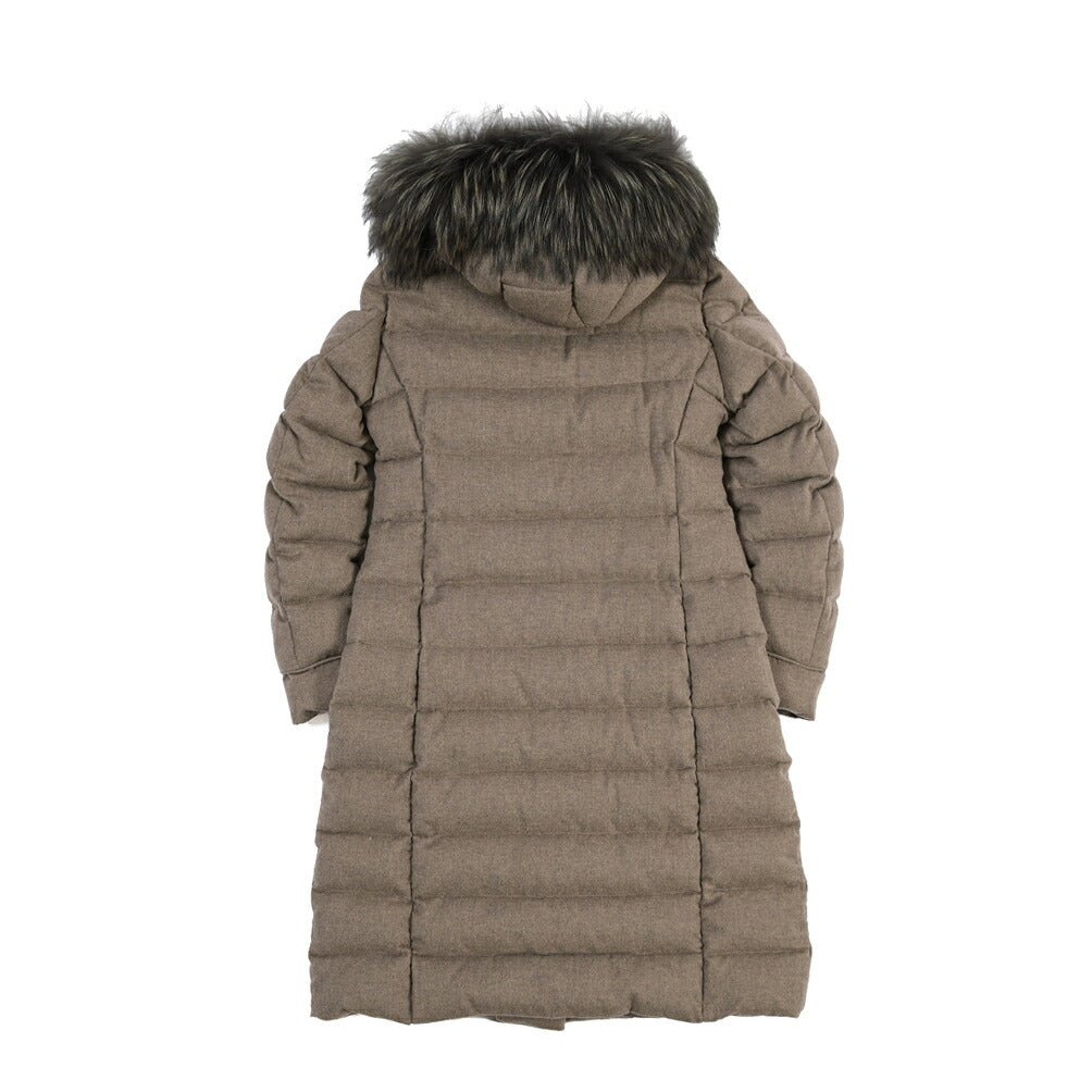 MOORER “MERAK-IL” カシミヤ100% ファーフード付きスタンドカラーダウンコート / レディース ブラウン(NUT) 40 | GUARDAROBA MILANO OFFICIAL STORE