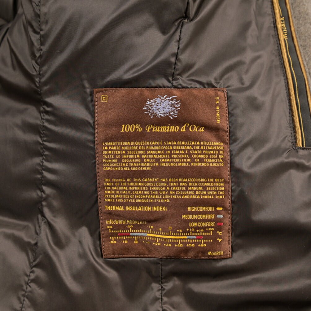 MOORER “MERAK-IL” カシミヤ100% ファーフード付きスタンドカラーダウンコート / レディース ブラウン(NUT) 40 | GUARDAROBA MILANO OFFICIAL STORE