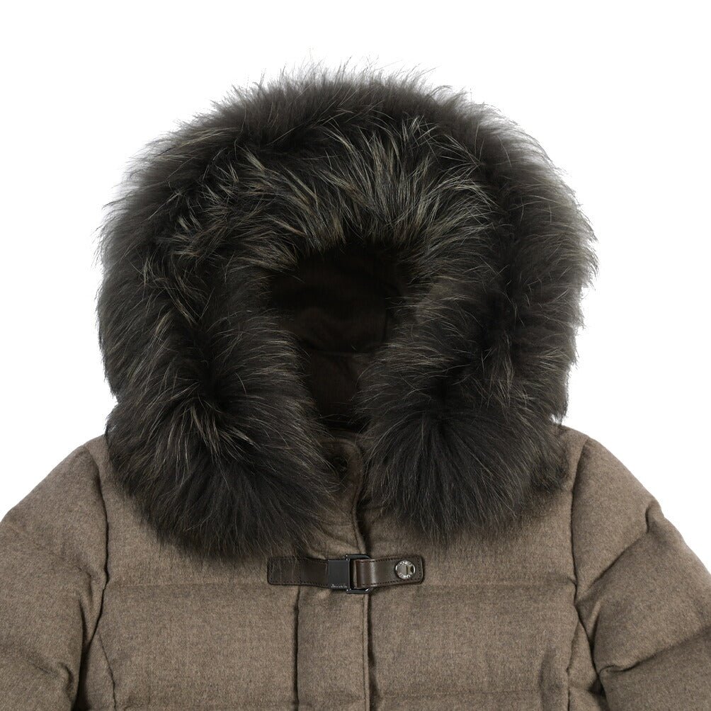 MOORER “MERAK-IL” カシミヤ100% ファーフード付きスタンドカラーダウンコート / レディース ブラウン(NUT) 40 | GUARDAROBA MILANO OFFICIAL STORE