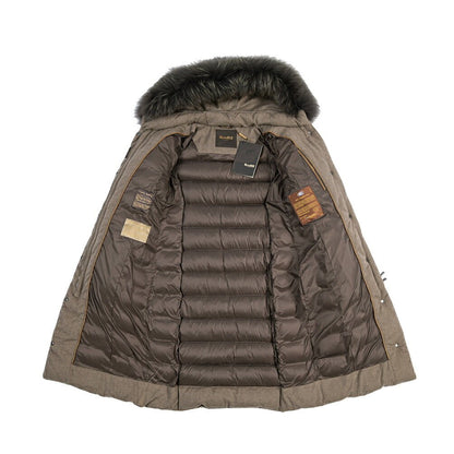 MOORER “MERAK-IL” カシミヤ100% ファーフード付きスタンドカラーダウンコート / レディース ブラウン(NUT) 40 | GUARDAROBA MILANO OFFICIAL STORE