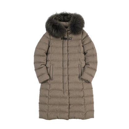 MOORER “MERAK-IL” カシミヤ100% ファーフード付きスタンドカラーダウンコート / レディース ブラウン(NUT) 40 | GUARDAROBA MILANO OFFICIAL STORE