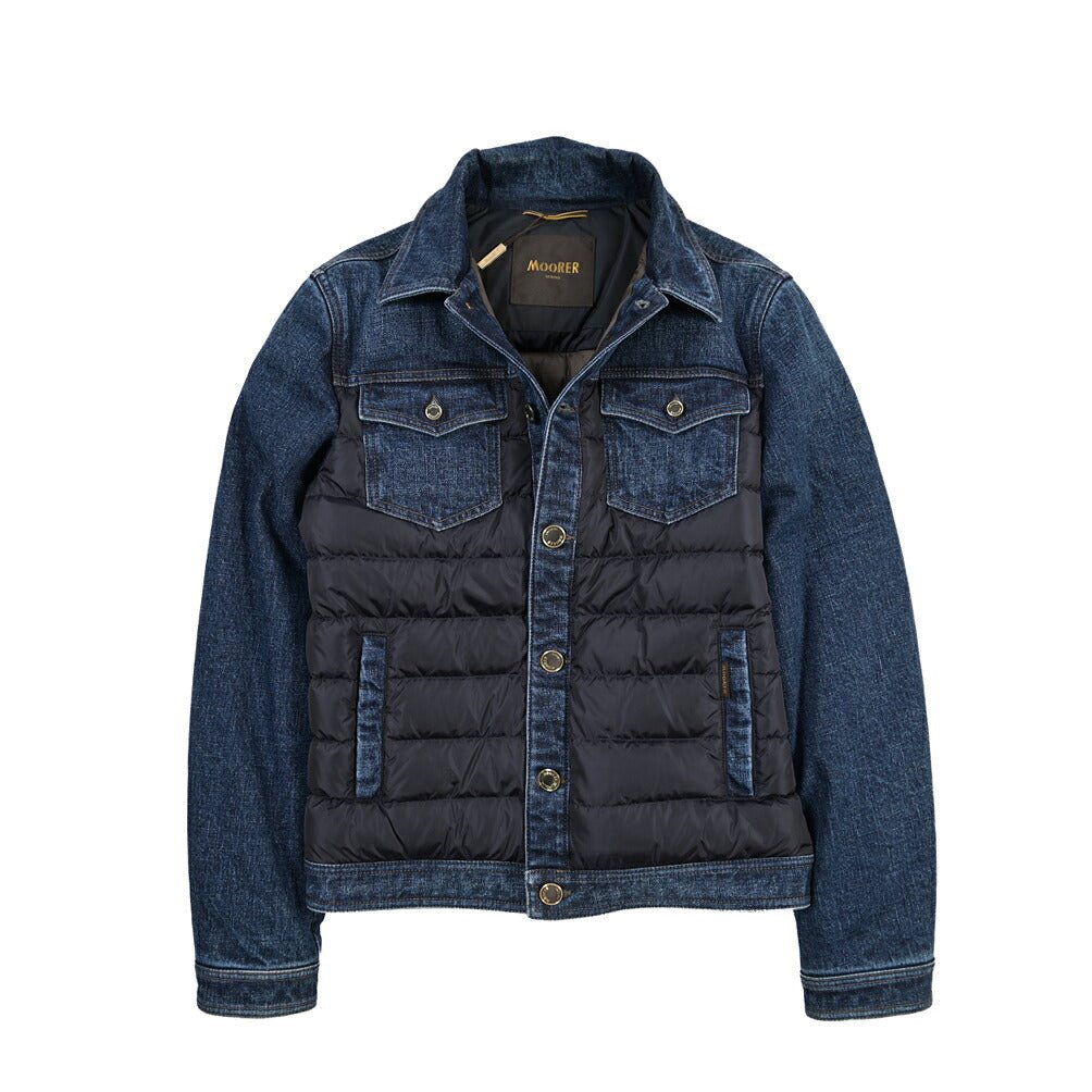 MOORER “MONDOR-104S” 異素材コンビ ダウンジャケット / JAPANESE FABRIC ブルー(BLU) 42 | GUARDAROBA MILANO OFFICIAL STORE