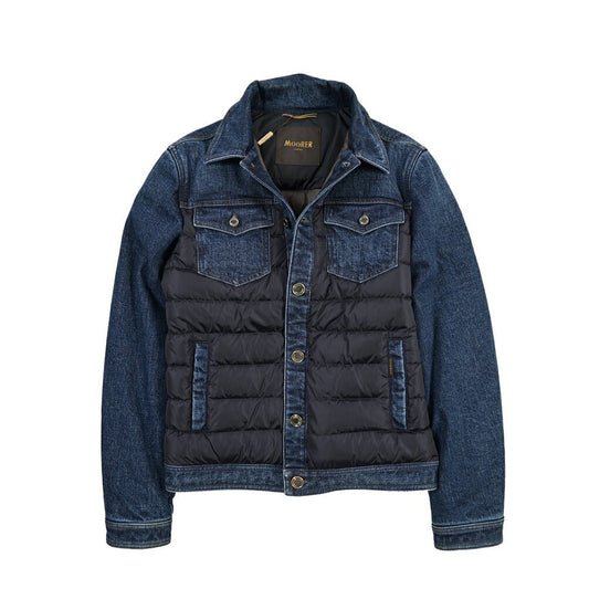 MOORER “MONDOR-104S” 異素材コンビ ダウンジャケット / JAPANESE FABRIC ブルー(BLU) 42 | GUARDAROBA MILANO OFFICIAL STORE