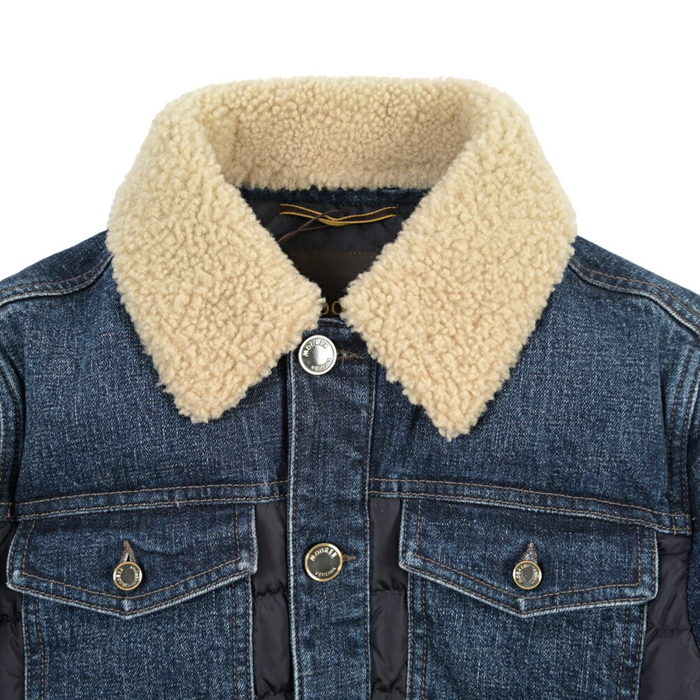 MOORER “MONDOR-FUR-104S” 異素材コンビ デニムダウンジャケット 取り外し可能ファー / JAPANESE FABRIC ネイビー(BLU) 46 | GUARDAROBA MILANO OFFICIAL STORE