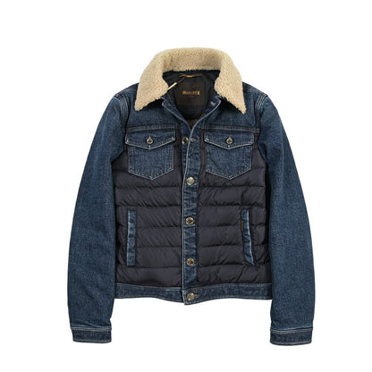 MOORER “MONDOR-FUR-104S” 異素材コンビ デニムダウンジャケット 取り外し可能ファー / JAPANESE FABRIC ネイビー(BLU) 46 | GUARDAROBA MILANO OFFICIAL STORE