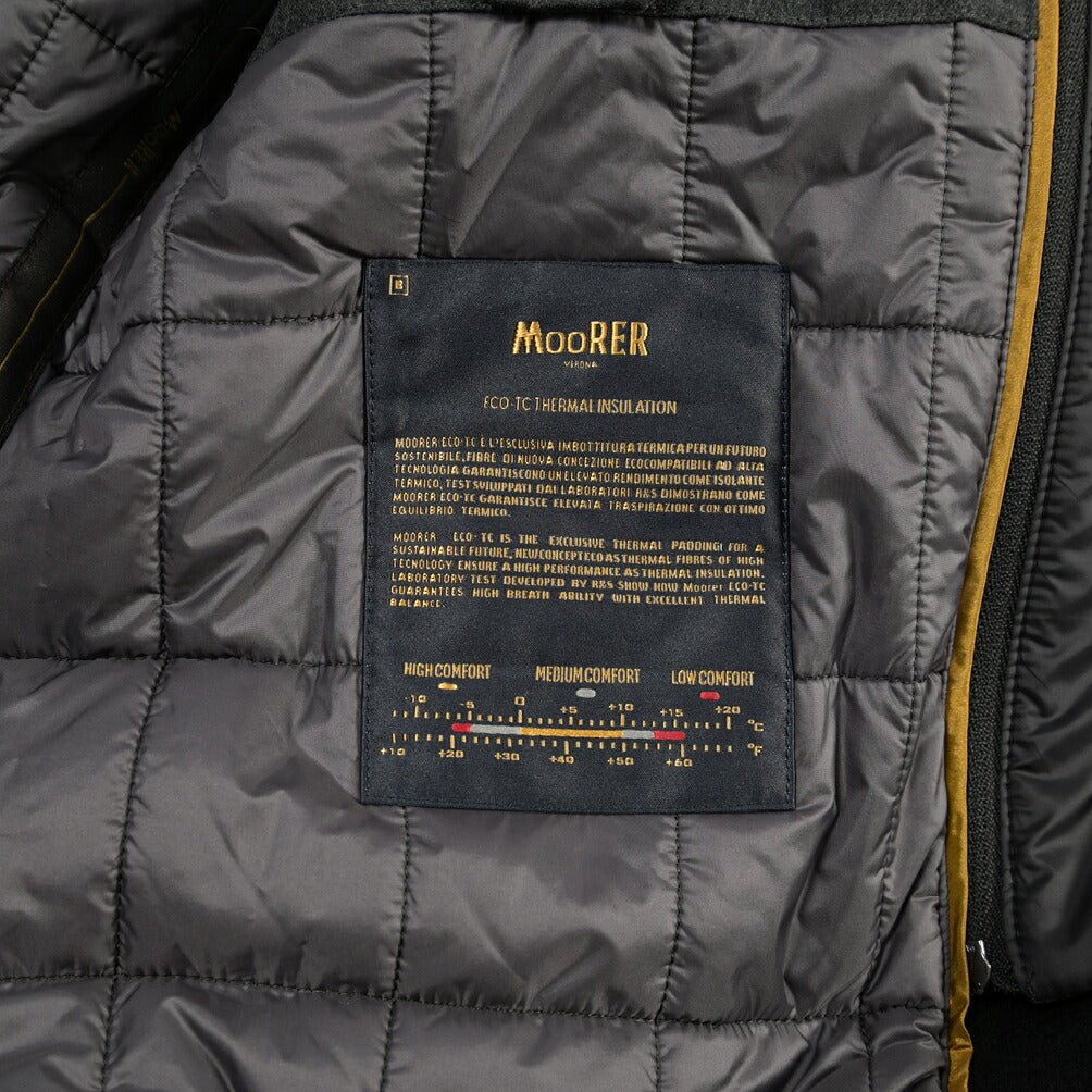 MOORER “MONFERRATO-OT” ヴァージンウール100% 着脱可能フロントライナー付 中綿ステンカラーコート ブラック(NERO) 46 | GUARDAROBA MILANO OFFICIAL STORE