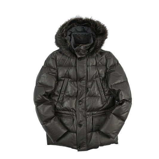 MOORER “PHILIP-PE” シープスキン100% ファーフード付きスタンドカラーダウンコート ブラウン(MORO) 46 | GUARDAROBA MILANO OFFICIAL STORE