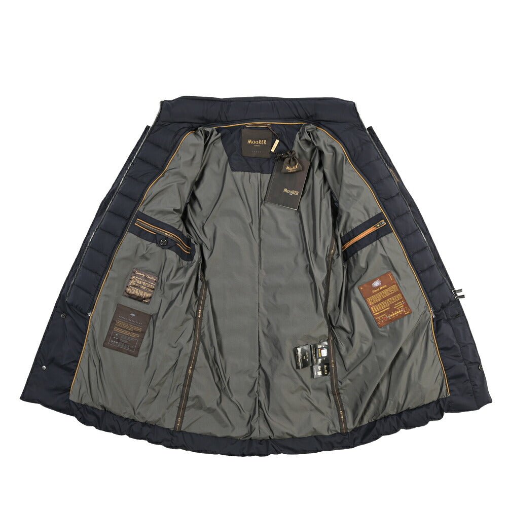 MOORER “PONTI-S3” ストレッチナイロン 着脱可能フロントライナー付き ダウンコート / ACQUA RESISTANT(撥水) ネイビー(DARK BLU) 46 | GUARDAROBA MILANO OFFICIAL STORE
