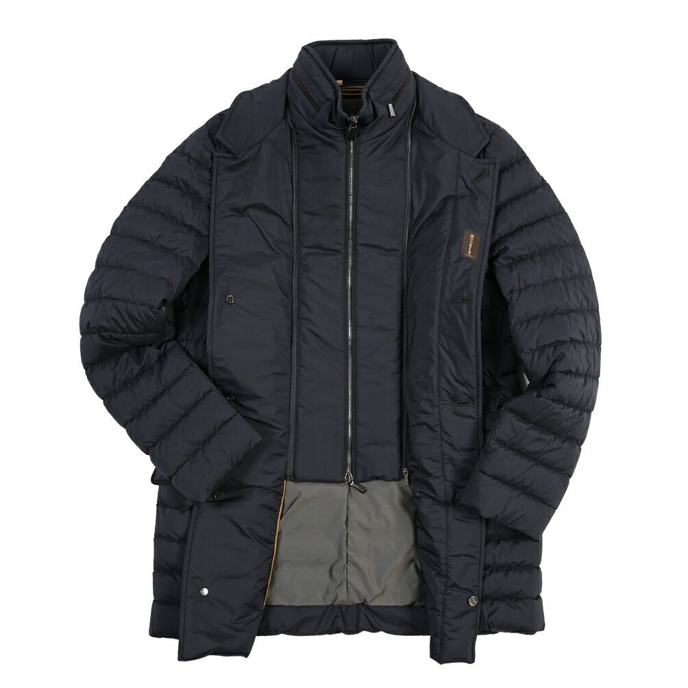 MOORER “PONTI-S3” ストレッチナイロン 着脱可能フロントライナー付き ダウンコート / ACQUA RESISTANT(撥水) ネイビー(DARK BLU) 46 | GUARDAROBA MILANO OFFICIAL STORE