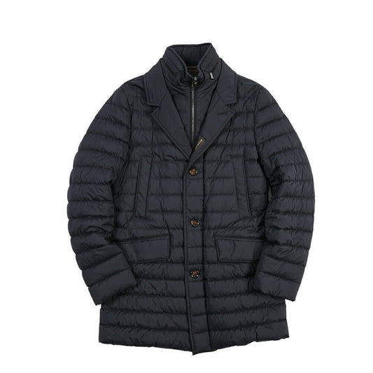 MOORER “PONTI-S3” ストレッチナイロン 着脱可能フロントライナー付き ダウンコート / ACQUA RESISTANT(撥水) ネイビー(DARK BLU) 46 | GUARDAROBA MILANO OFFICIAL STORE