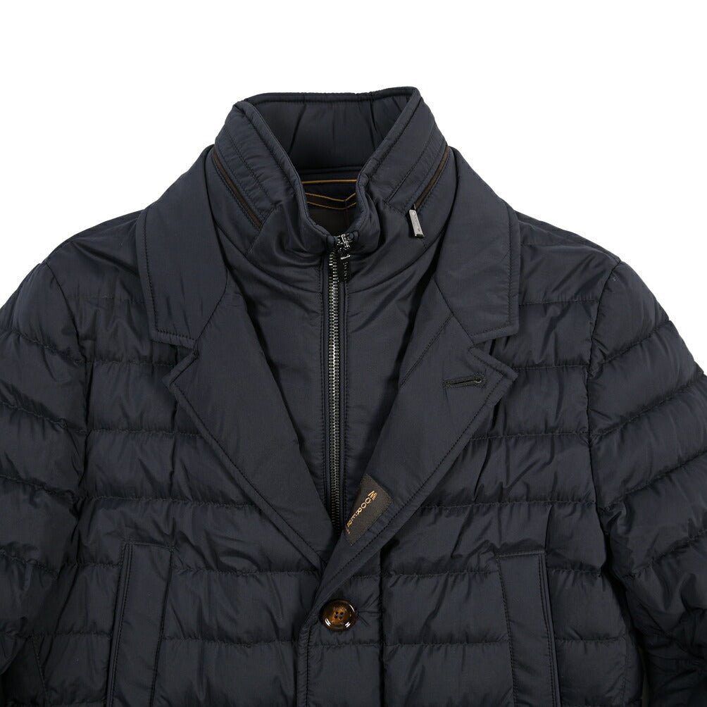 MOORER “PONTI-S3” ストレッチナイロン 着脱可能フロントライナー付き ダウンコート / ACQUA RESISTANT(撥水) ネイビー(DARK BLU) 46 | GUARDAROBA MILANO OFFICIAL STORE