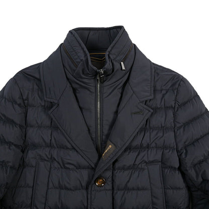 MOORER “PONTI-S3” ストレッチナイロン 着脱可能フロントライナー付き ダウンコート / ACQUA RESISTANT(撥水) ネイビー(DARK BLU) 46 | GUARDAROBA MILANO OFFICIAL STORE