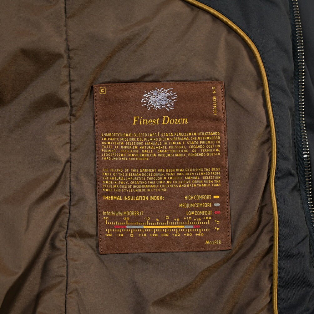 MOORER “SIRO-KM” ポリエステル100% 立襟ファー付ダウンジャケット ダークネイビー(BLU) 42 | GUARDAROBA MILANO OFFICIAL STORE