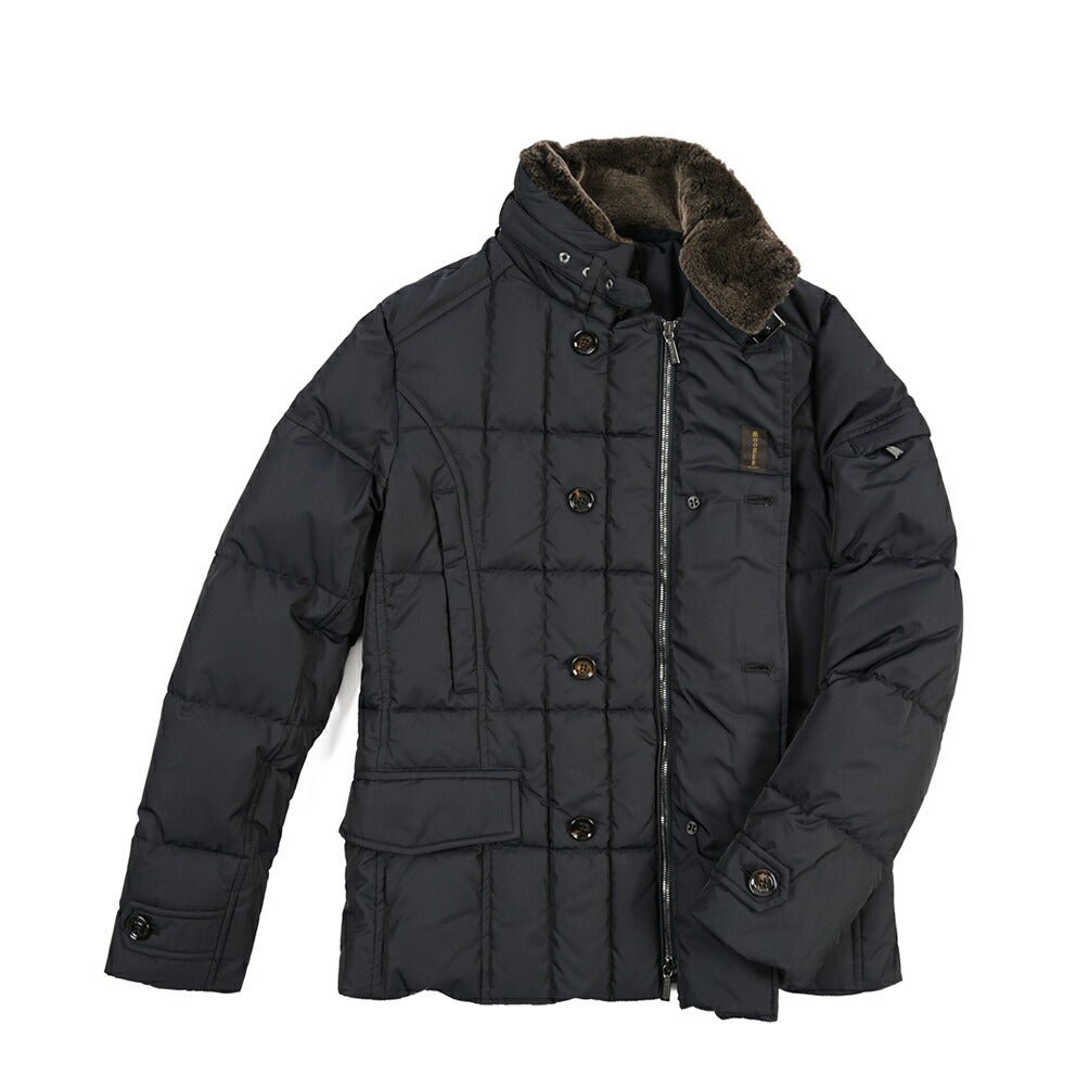 MOORER “SIRO-KM” ポリエステル100% 立襟ファー付ダウンジャケット ダークネイビー(BLU) 42 | GUARDAROBA MILANO OFFICIAL STORE