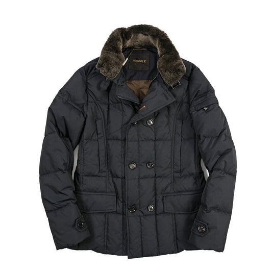 MOORER “SIRO-KM” ポリエステル100% 立襟ファー付ダウンジャケット ダークネイビー(BLU) 42 | GUARDAROBA MILANO OFFICIAL STORE