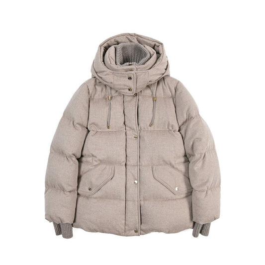 MOORER “SP-ATTICA-LS9” ウール混 フード付きスタンドカラーダウンジャケット / レディース グレージュ(TORTORA) 42 | GUARDAROBA MILANO OFFICIAL STORE