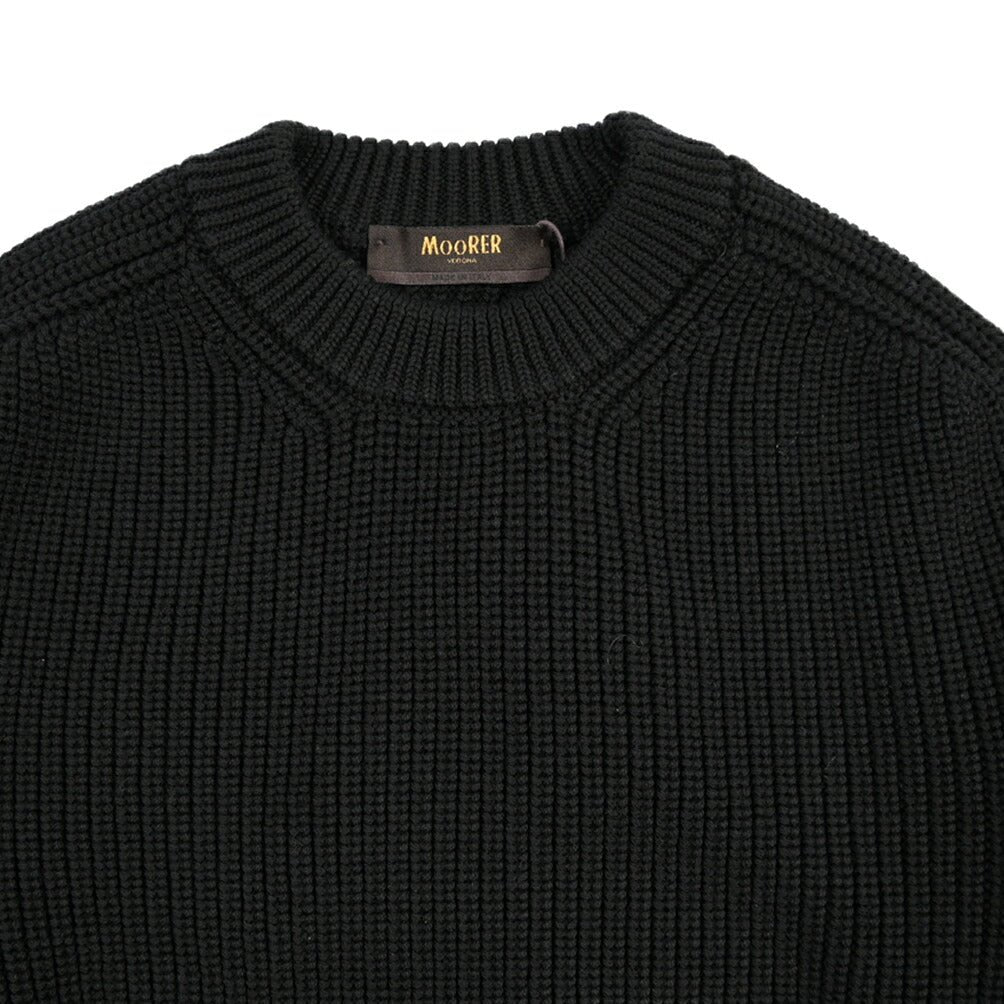 MOORER “STUART-HN” ウール100% リブ編みローゲージニットセーター ブラック(NERO) 46 | GUARDAROBA MILANO OFFICIAL STORE
