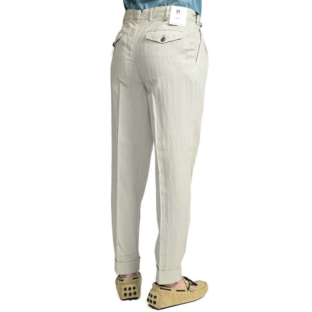 【P10倍】26SS PT TORINO STYLE “CARROT FIT” リヨセル混リネン ツータックスラックス ライトグレー 44 | GUARDAROBA MILANO OFFICIAL STORE
