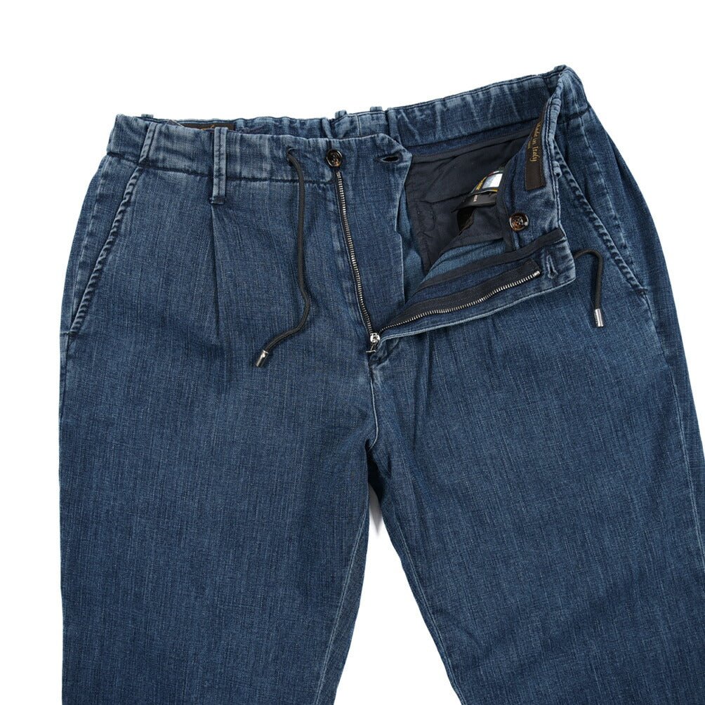 【P20倍】MOORER "WILTON - 32" ライトオンスデニム ドローコード付きワンタックパンツ デニスラ / 日本製生地｜437176-46｜GUARDAROBA MILANO OFFICIAL STORE