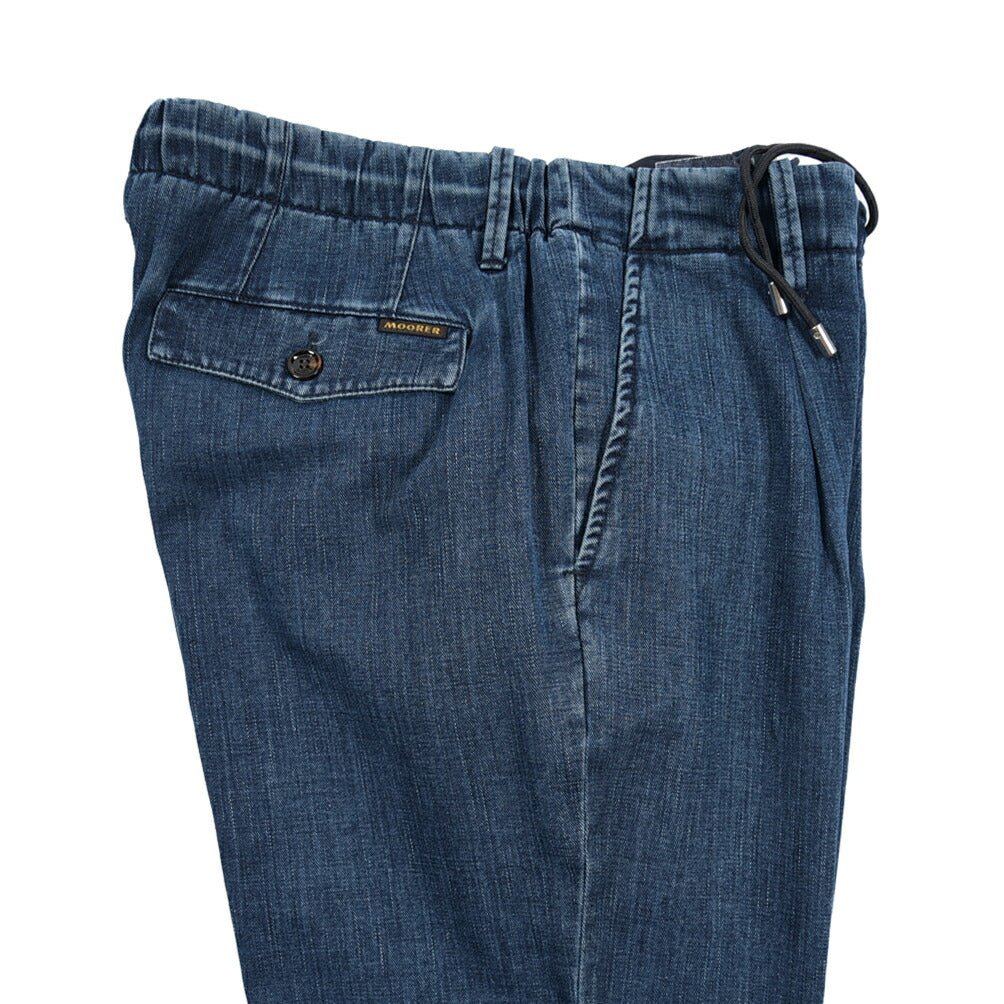 【P20倍】MOORER "WILTON - 32" ライトオンスデニム ドローコード付きワンタックパンツ デニスラ / 日本製生地｜437176-46｜GUARDAROBA MILANO OFFICIAL STORE